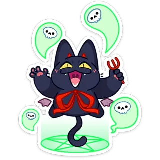 😈 gatto, diavolo, fantasma, spaventoso, halloween, carino, magia, cartone animato telegram sticker