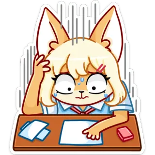 😳 漫画, アニメ, キツネ, 学生, 混乱, 学校, 悲しい whatsapp sticker