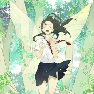 🌟 fée, anime, fille, ailes, uniforme scolaire, nature, forêt whatsapp sticker