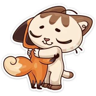 ☺️ gato, perro, abrazo, amistad, lindo, dibujo animado whatsapp sticker