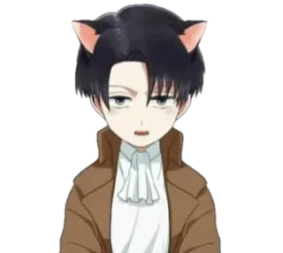 🥰 Levi Ackerman Attack on Titan anime, cat ears, fan art, character, cute, cartoon telegram sticker