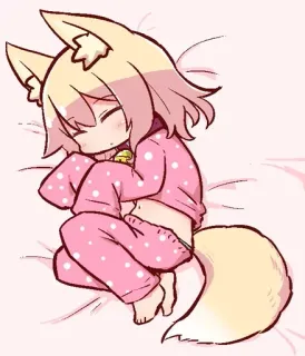 😴 anime, kawaii, cute, sleeping, fox, ears, tail telegram sticker