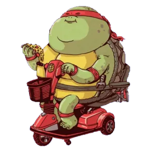🍔 Michelangelo Teenage Mutant Ninja Turtles kura-kura, ninja, pizza, kartun, skuter, karakter whatsapp sticker