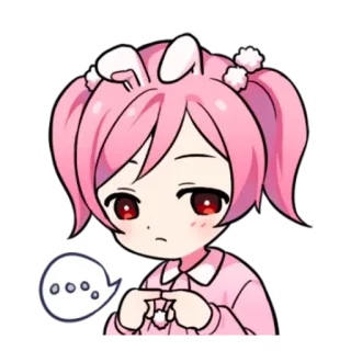 😞 ... chica anime, pelo rosa, orejas de conejo, linda, sonrojo, pensando, dibujos animados telegram sticker