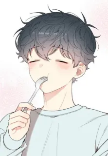 ☺️ 만화, 소년, 먹는, 포크, 귀여운, 애니메이션 telegram sticker