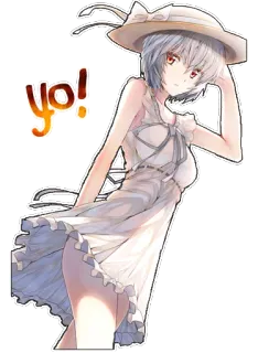 ✌ Yo! Аниме, Девушка, Шляпа, Платье, Лето whatsapp sticker