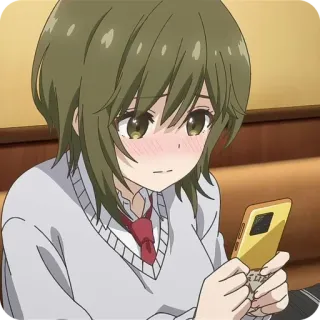 😳 动漫, 女孩, 校服, 脸红, 手机 telegram sticker