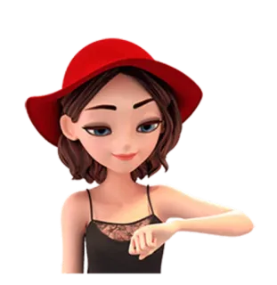 ⌚ wanita, kartun, topi, merah, gaun whatsapp sticker