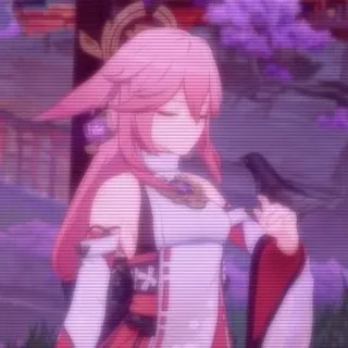 🌟 Yae Miko Genshin Impact Anime, Jeu vidéo, Genshin Impact, Yae Miko, Cheveux roses, Esprit renard, Miko, Personnage jeu vidéo whatsapp sticker