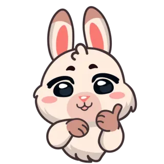 👍 lapin, animal, dessin animé, mignon, pouce levé, ok whatsapp sticker