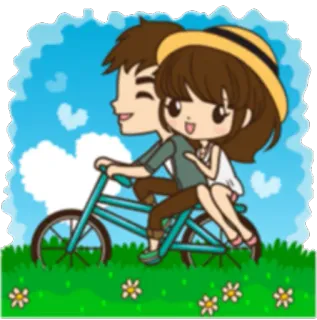 🚲 couple, bicycle, love, cute, cartoon, romance whatsapp sticker