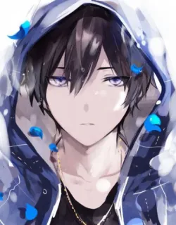 💖 Anime, Hoodie, Biru, Anak laki-laki, Karakter, Seni, Mata ungu telegram sticker