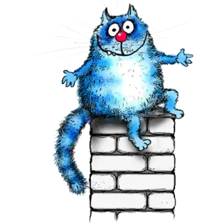 🤷‍♀️ cat, blue cat, cartoon, animal, brick, chimney telegram sticker