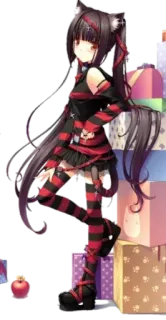 🦊 Fille animé, Oreilles de chat, Gothique, Rouge et noir, Mignon, Kawaii, Dessin animé telegram sticker