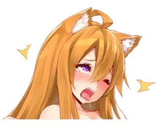🦊 Anime, Fille, Kawaii, Oreilles, Bouche ouverte, Ahegao, Rougeurs telegram sticker