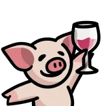🐖 cerdo, vino, brindis, celebración, dibujo animado, animal, bebida whatsapp sticker