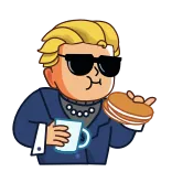 🥞 การ์ตูน, คน, แว่นกันแดด, ผมบลอนด์, แพนเค้ก, กาแฟ, อาหารเช้า telegram sticker