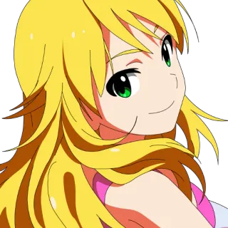 😏 anime, chica, personaje, pelo rubio, sonriendo whatsapp sticker