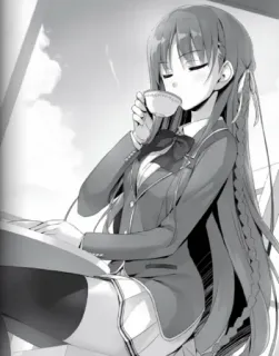 🤔 anime meisje, thee, schooluniform, zittend, vlecht telegram sticker