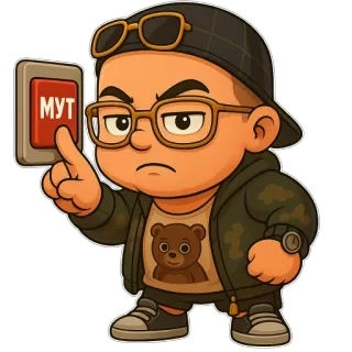 ⏹ МУТ Cartoonfigur, Button, Brille, Wütend, Russisch telegram sticker