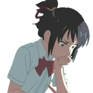 🤔 Miyamizu Mitsuha Your Name anime, girl, sad, school uniform telegram sticker