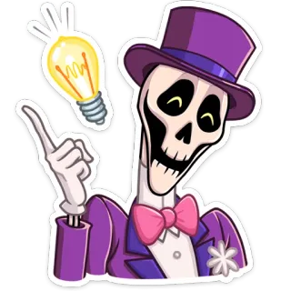 ☝️ 骸骨, 電球, シルクハット, アイデア, 漫画, ステッカー, マスコット, キャラクター telegram sticker