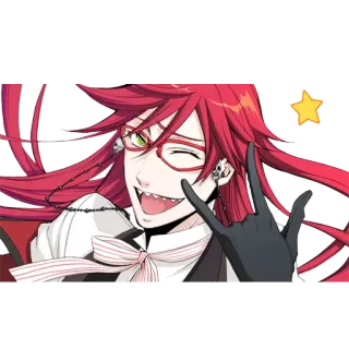 😋 Grell Sutcliff Black Butler Anime, Manga, rote Haare, Brille, Zwinkern, Cartoon telegram sticker