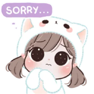 😔 SORRY... scusa, mi dispiace, carino, cartone animato, personaggio, ragazza, gatto, kawaii whatsapp sticker