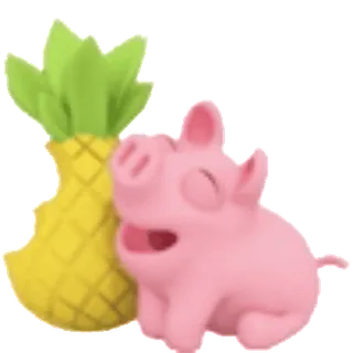 🍍 파인애플, 돼지, 만화, 귀여운, 동물, 과일 whatsapp sticker