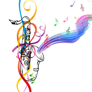🎵 saxofone, música, instrumento, arte, colorido telegram sticker