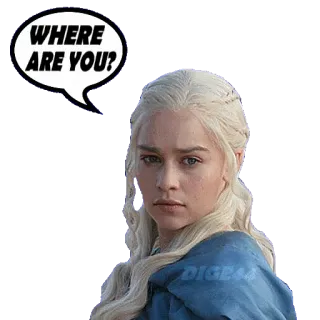 😑 Daenerys Targaryen Game of Thrones WHERE ARE YOU? daenerys targaryen, game of thrones, dove sei, serie tv, fantasy telegram sticker