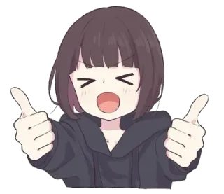 👍 Anime, Fille, Pouce levé, Joyeux, Mignon telegram sticker
