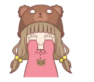 🙈 fofo, menina, urso, chapéu, esconde-esconde, rosa, kawaii, anime telegram sticker