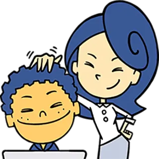 😇 cartoon, woman, boy, touching hair telegram sticker
