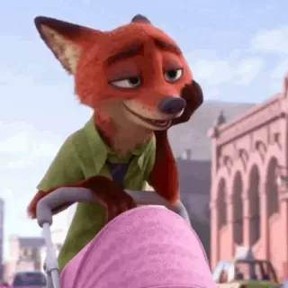 🦊 Nick Wilde Zootopia fuchs, anthropomorph, cartoon, disney, zoomania, nick wilde, kinderwagen, gerissen telegram sticker