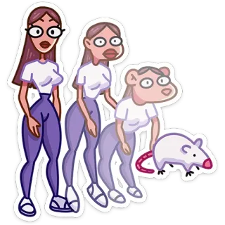 🐁 крыса, женщина, трансформация, животное, мультфильм, персонаж whatsapp sticker