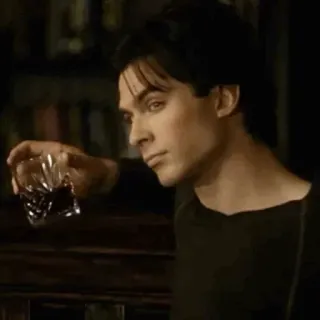 🦇 Damon Salvatore The Vampire Diaries Ian Somerhalder, wampir, alkohol, napój, serial TV telegram sticker