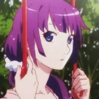 🧿 Hitagi Senjougahara Bakemonogatari Anime, Mädchen, Charakter, lila Haare, Lächeln telegram sticker