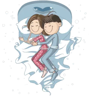 💏 пара, спящий, кровать, любовь, мультфильм, объятие telegram sticker