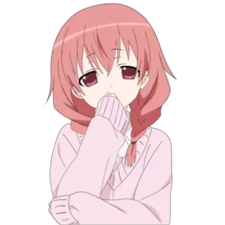😶 anime, cô gái, dễ thương, kawaii, tóc hồng, tay dài, má hồng, hoạt hình whatsapp sticker