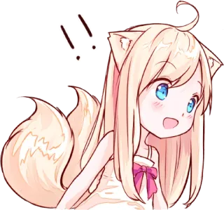 😲 อนิเมะ, สุนัขจิ้งจอก, ผู้หญิง, น่ารัก, หู, หาง, ประหลาดใจ telegram sticker