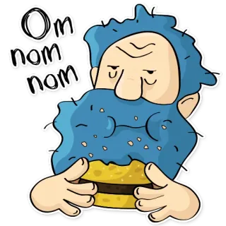 🍔 Om nom nom eten, voedsel, snack, baard, cartoon telegram sticker