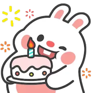 🍰 rabbit, bunny, cake, birthday, cute, cartoon, celebration, animal whatsapp sticker