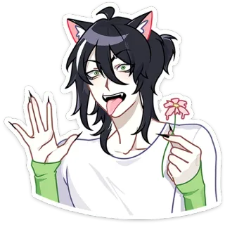 👹 Аниме, Кошачьи ушки, Цветок, Милый, Язык наружу telegram sticker