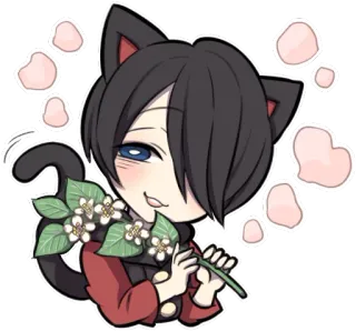 🙌 Katzenjunge, Anime, Chibi, Niedlich, Blumen, Kawaii, Herzen telegram sticker
