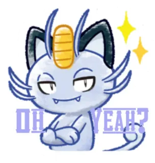 😏 OH YEAH? kucing, angkuh, kartun, ilustrasi, hewan, Meowth, Pokémon telegram sticker