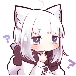 🤨 Аниме, Кошачьи ушки, Чиби, Вопросительный знак, Милый, Каваий telegram sticker
