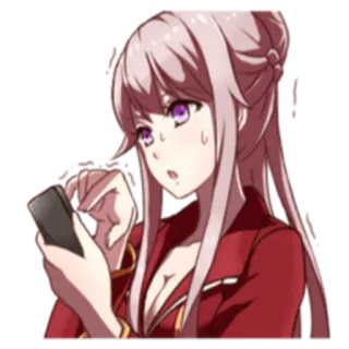 😯 Anime, Mädchen, Smartphone, Besorgt, Lila Augen, Rote Jacke, Sticker whatsapp sticker