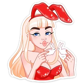 😘 coelho, menina, mulher, adesivo, fofo whatsapp sticker