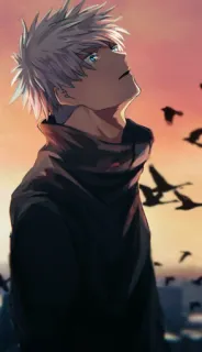 🙂 Satoru Gojo Jujutsu Kaisen anime, gojo, satoru, sunset, birds, sky whatsapp sticker